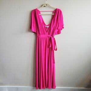 Halston Flutter Sleeve Wrap Dress In Pink